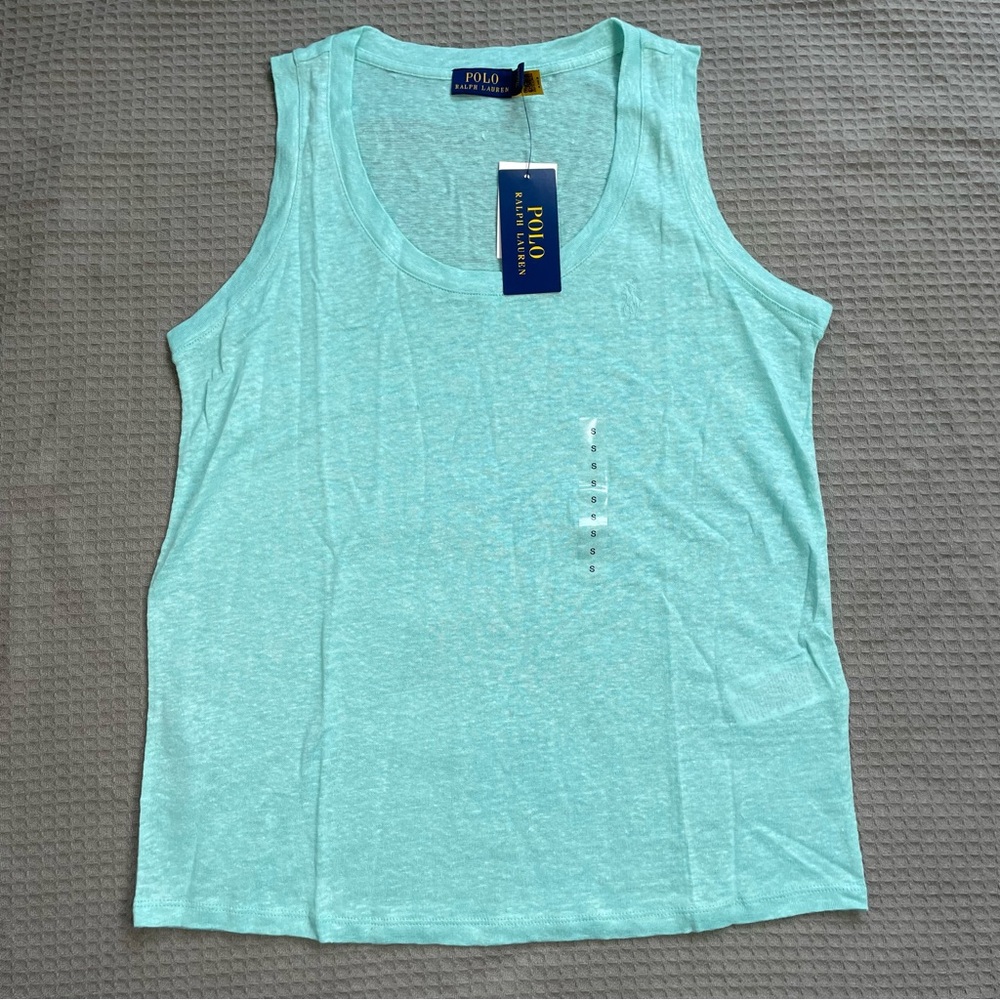 New Polo Ralph Lauren 100% Linen Tank Top Small Womens Seafoam Green Pony